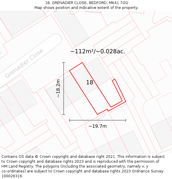 18, GRENADIER CLOSE, BEDFORD, MK41 7GG: Plot and title map