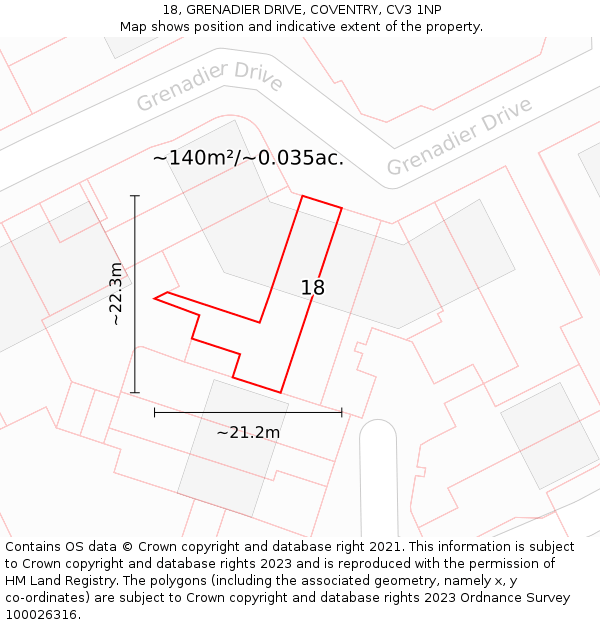 18, GRENADIER DRIVE, COVENTRY, CV3 1NP: Plot and title map