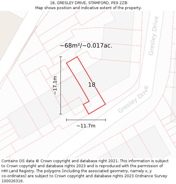 18, GRESLEY DRIVE, STAMFORD, PE9 2ZB: Plot and title map