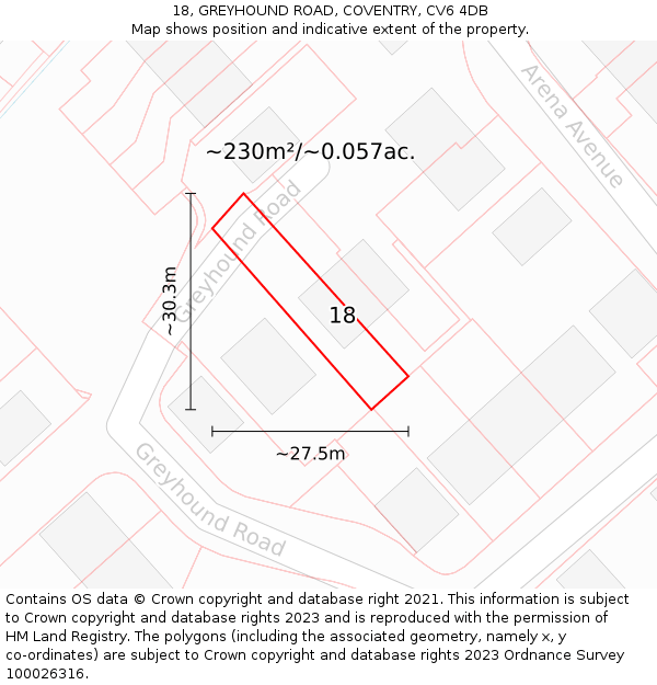 18, GREYHOUND ROAD, COVENTRY, CV6 4DB: Plot and title map