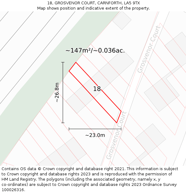 18, GROSVENOR COURT, CARNFORTH, LA5 9TX: Plot and title map