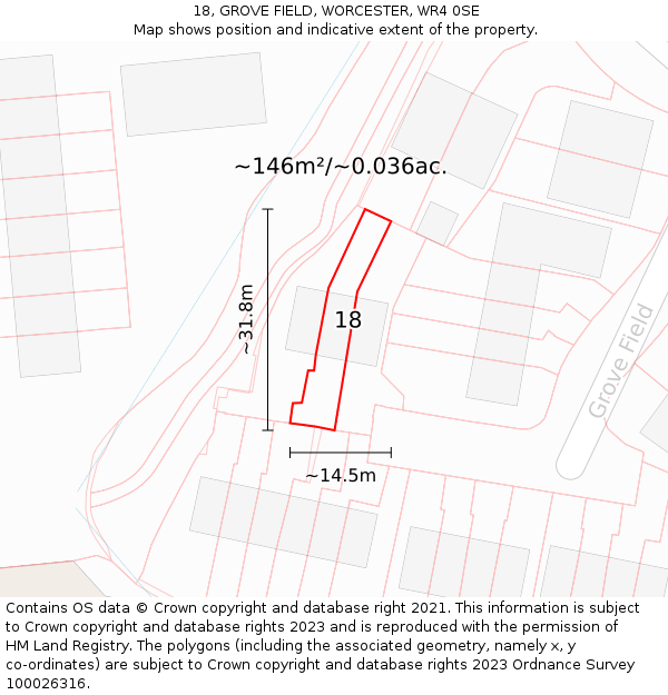 18, GROVE FIELD, WORCESTER, WR4 0SE: Plot and title map