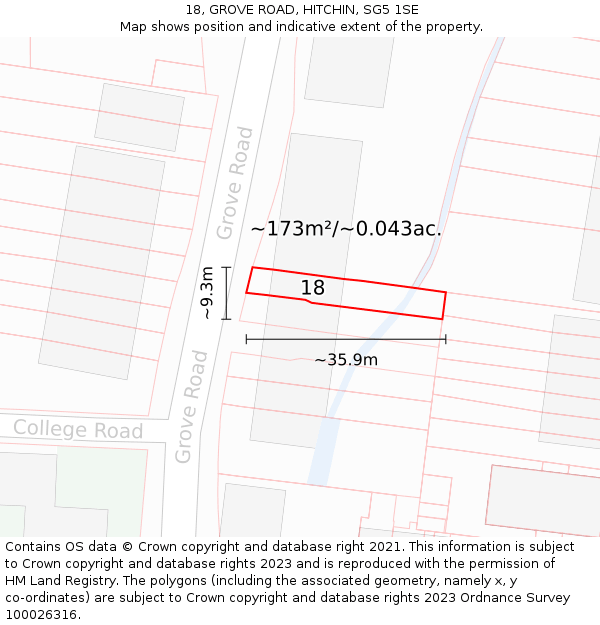 18, GROVE ROAD, HITCHIN, SG5 1SE: Plot and title map