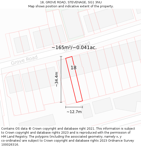18, GROVE ROAD, STEVENAGE, SG1 3NU: Plot and title map