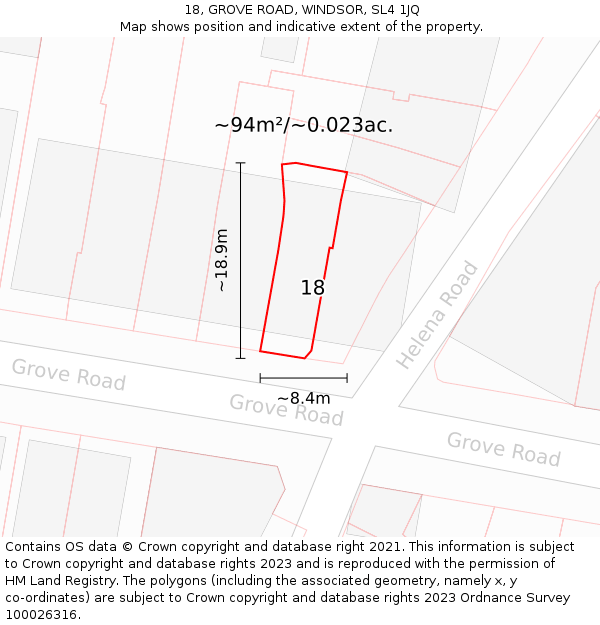 18, GROVE ROAD, WINDSOR, SL4 1JQ: Plot and title map