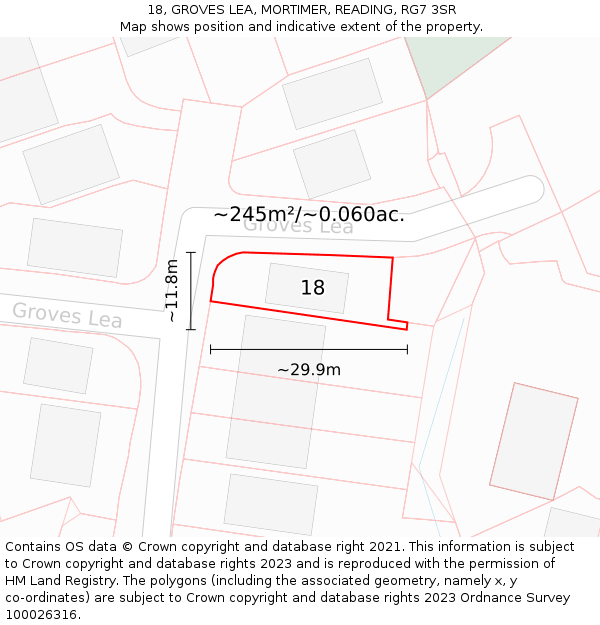 18, GROVES LEA, MORTIMER, READING, RG7 3SR: Plot and title map