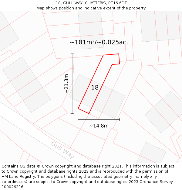18, GULL WAY, CHATTERIS, PE16 6DT: Plot and title map