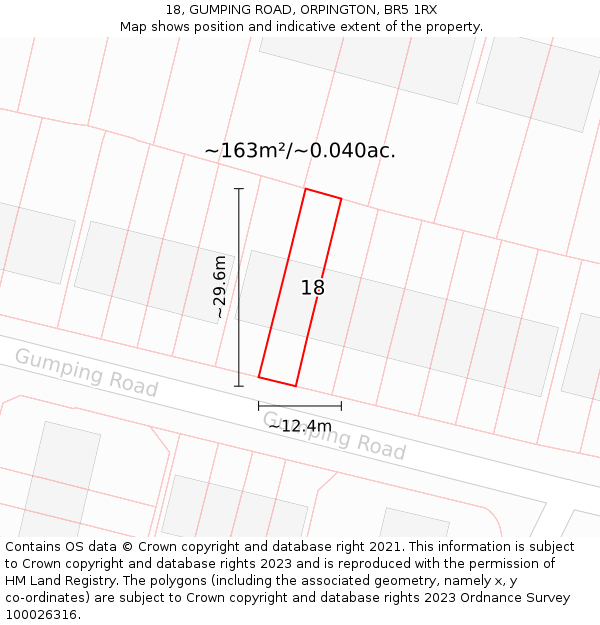 18, GUMPING ROAD, ORPINGTON, BR5 1RX: Plot and title map