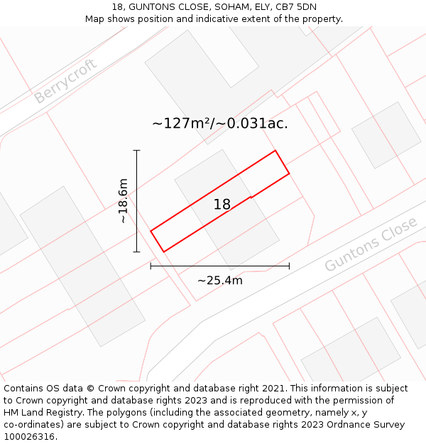18, GUNTONS CLOSE, SOHAM, ELY, CB7 5DN: Plot and title map