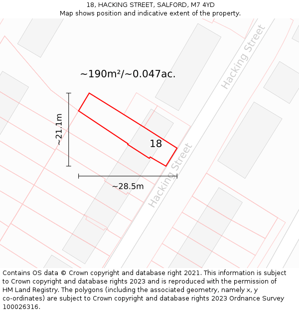 18, HACKING STREET, SALFORD, M7 4YD: Plot and title map