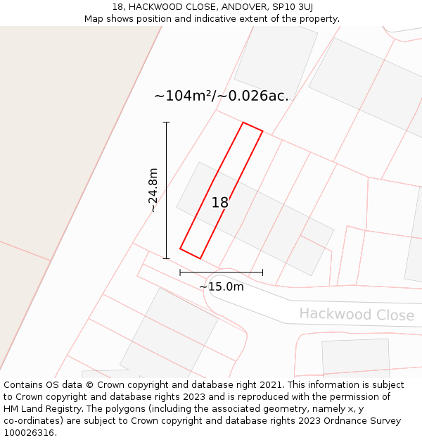 18, HACKWOOD CLOSE, ANDOVER, SP10 3UJ: Plot and title map