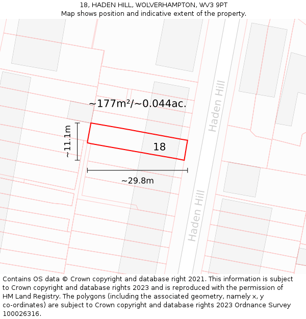 18, HADEN HILL, WOLVERHAMPTON, WV3 9PT: Plot and title map