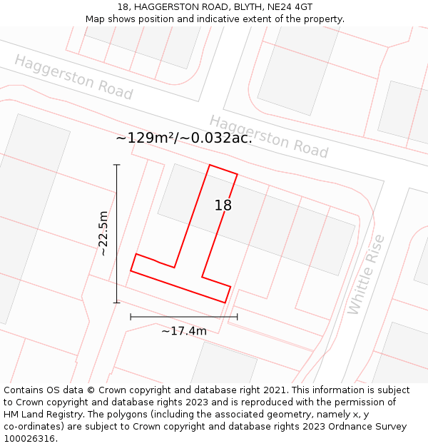 18, HAGGERSTON ROAD, BLYTH, NE24 4GT: Plot and title map