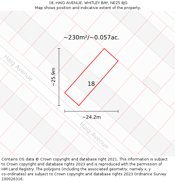 18, HAIG AVENUE, WHITLEY BAY, NE25 8JG: Plot and title map