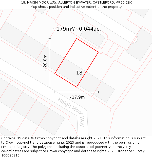 18, HAIGH MOOR WAY, ALLERTON BYWATER, CASTLEFORD, WF10 2EX: Plot and title map