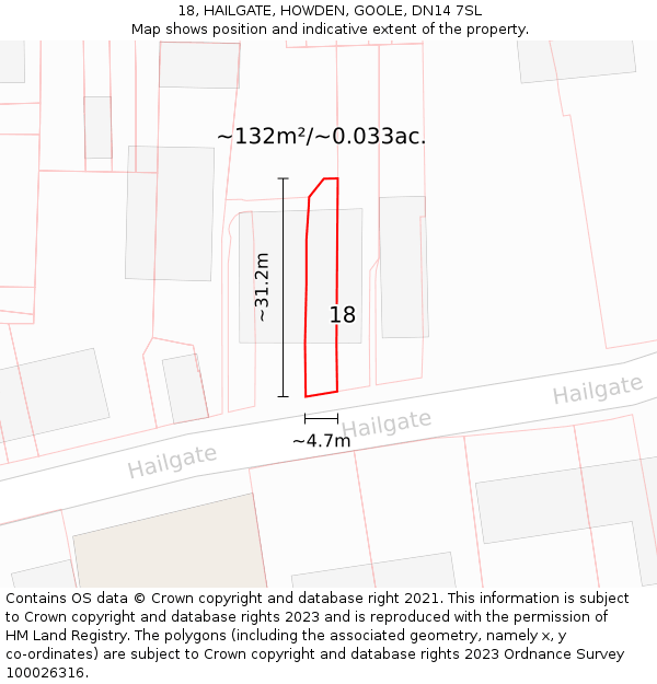 18, HAILGATE, HOWDEN, GOOLE, DN14 7SL: Plot and title map