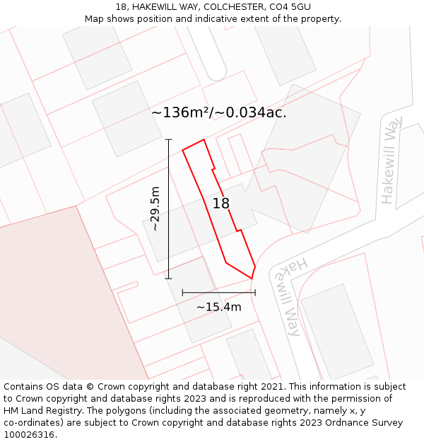 18, HAKEWILL WAY, COLCHESTER, CO4 5GU: Plot and title map
