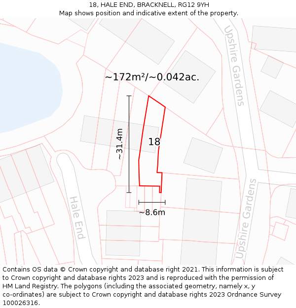18, HALE END, BRACKNELL, RG12 9YH: Plot and title map