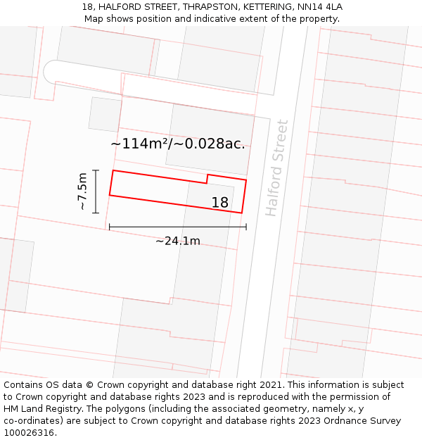 18, HALFORD STREET, THRAPSTON, KETTERING, NN14 4LA: Plot and title map