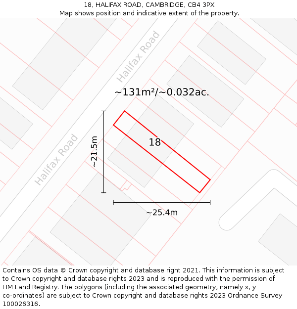 18, HALIFAX ROAD, CAMBRIDGE, CB4 3PX: Plot and title map