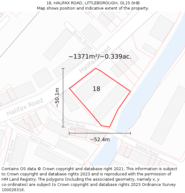 18, HALIFAX ROAD, LITTLEBOROUGH, OL15 0HB: Plot and title map