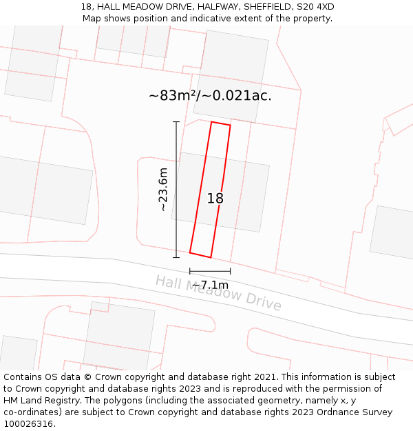 18, HALL MEADOW DRIVE, HALFWAY, SHEFFIELD, S20 4XD: Plot and title map
