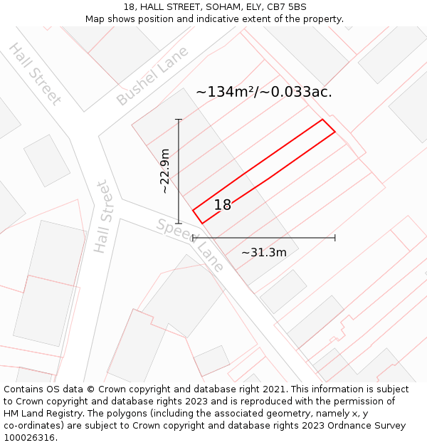 18, HALL STREET, SOHAM, ELY, CB7 5BS: Plot and title map
