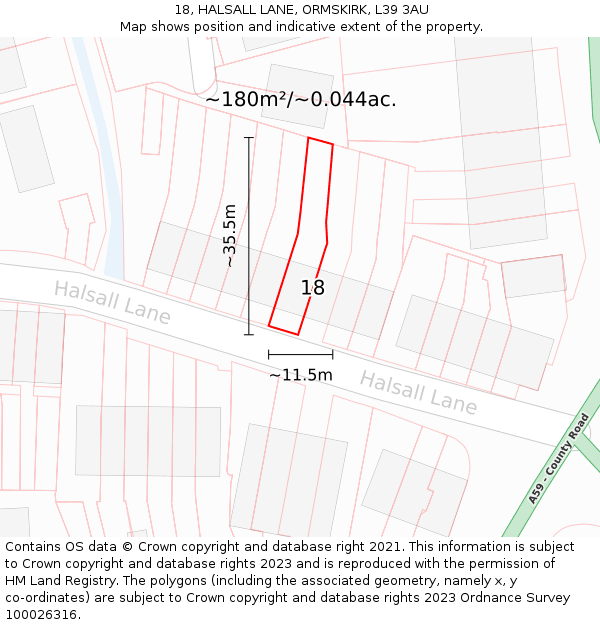 18, HALSALL LANE, ORMSKIRK, L39 3AU: Plot and title map