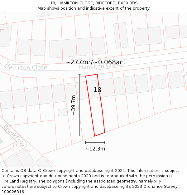 18, HAMILTON CLOSE, BIDEFORD, EX39 3DS: Plot and title map