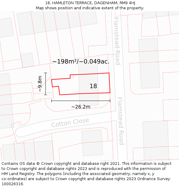 18, HAMLETON TERRACE, DAGENHAM, RM9 4HJ: Plot and title map