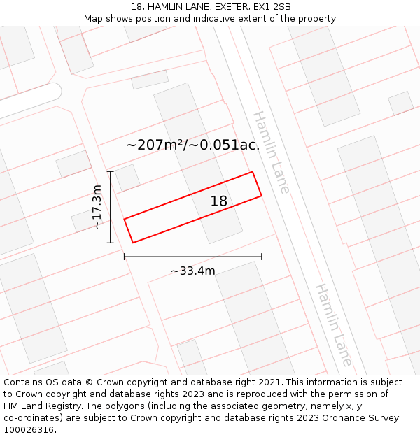 18, HAMLIN LANE, EXETER, EX1 2SB: Plot and title map