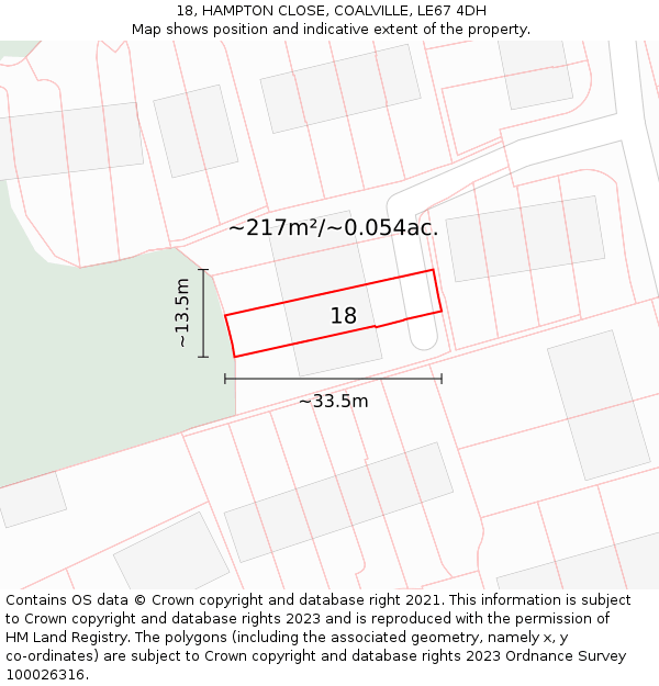 18, HAMPTON CLOSE, COALVILLE, LE67 4DH: Plot and title map