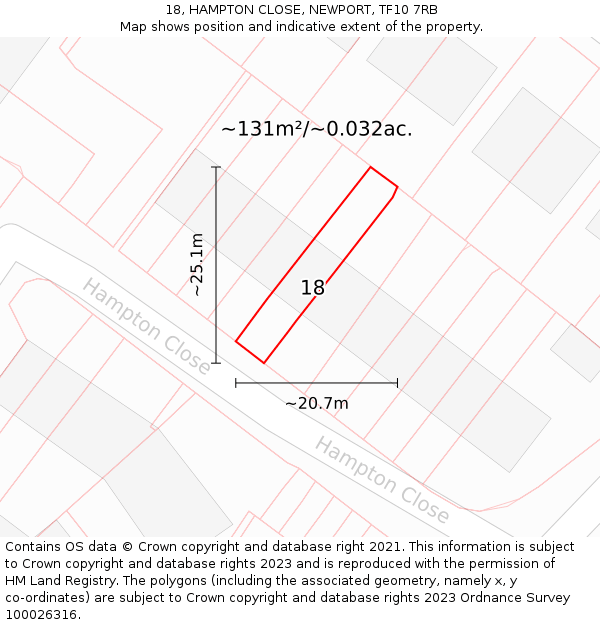 18, HAMPTON CLOSE, NEWPORT, TF10 7RB: Plot and title map