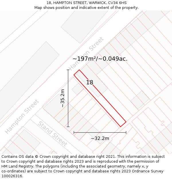 18, HAMPTON STREET, WARWICK, CV34 6HS: Plot and title map