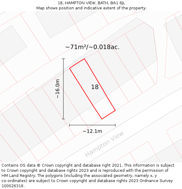 18, HAMPTON VIEW, BATH, BA1 6JL: Plot and title map