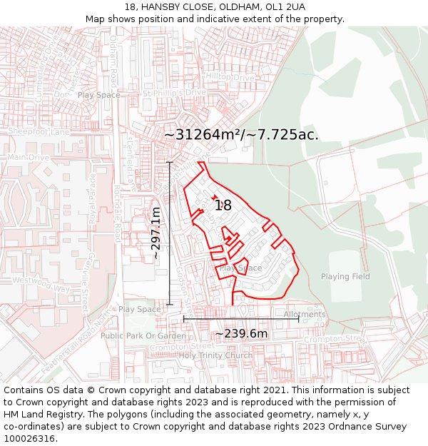 18, HANSBY CLOSE, OLDHAM, OL1 2UA: Plot and title map