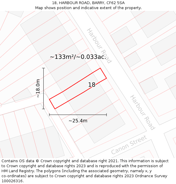 18, HARBOUR ROAD, BARRY, CF62 5SA: Plot and title map