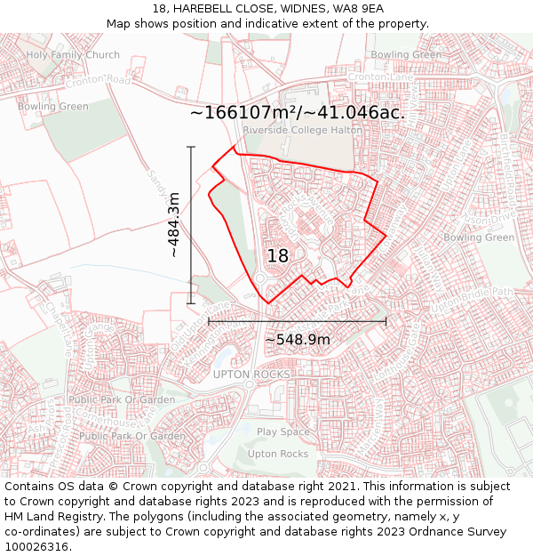 18, HAREBELL CLOSE, WIDNES, WA8 9EA: Plot and title map