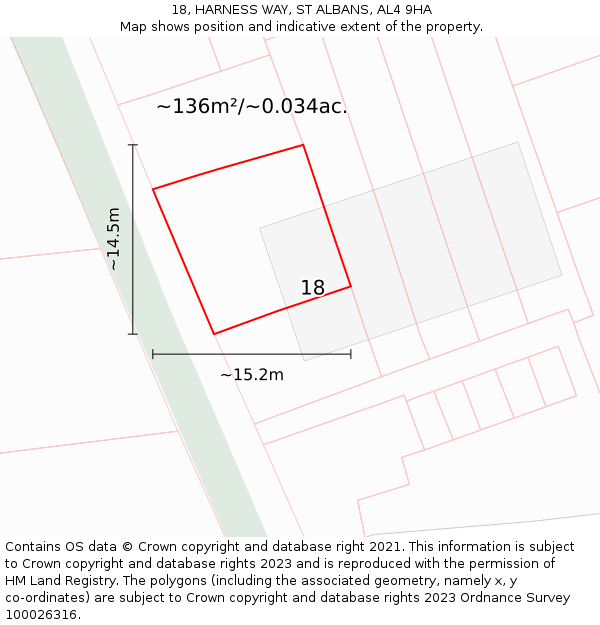 18, HARNESS WAY, ST ALBANS, AL4 9HA: Plot and title map