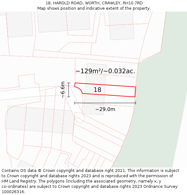 18, HAROLD ROAD, WORTH, CRAWLEY, RH10 7RD: Plot and title map