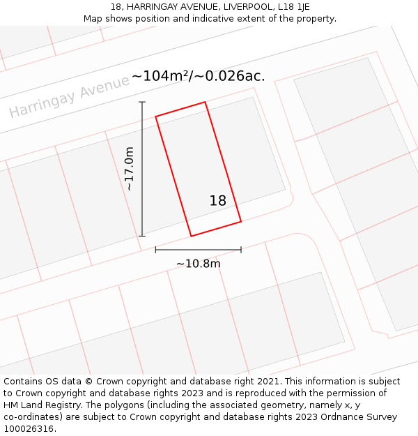 18, HARRINGAY AVENUE, LIVERPOOL, L18 1JE: Plot and title map
