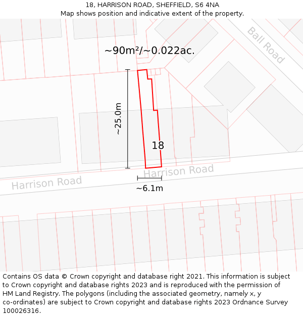 18, HARRISON ROAD, SHEFFIELD, S6 4NA: Plot and title map