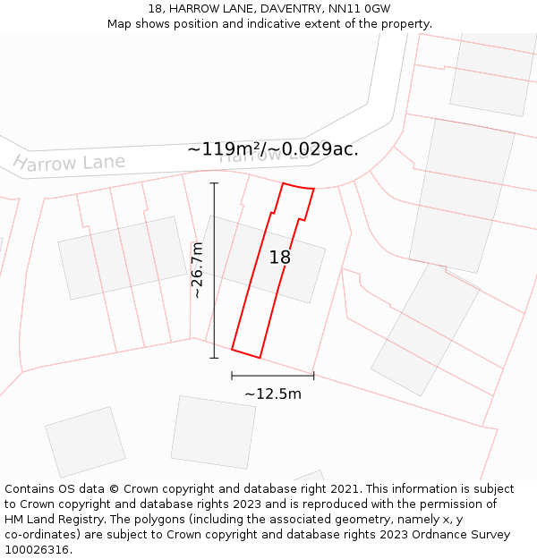 18, HARROW LANE, DAVENTRY, NN11 0GW: Plot and title map