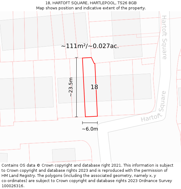 18, HARTOFT SQUARE, HARTLEPOOL, TS26 8GB: Plot and title map
