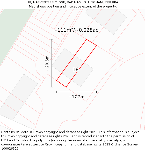 18, HARVESTERS CLOSE, RAINHAM, GILLINGHAM, ME8 8PA: Plot and title map