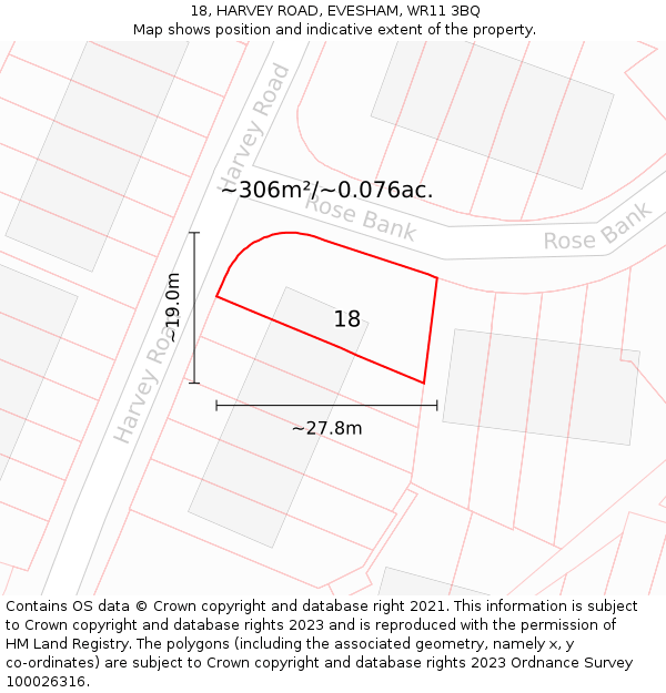 18, HARVEY ROAD, EVESHAM, WR11 3BQ: Plot and title map