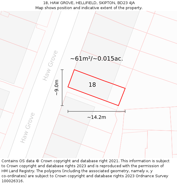 18, HAW GROVE, HELLIFIELD, SKIPTON, BD23 4JA: Plot and title map
