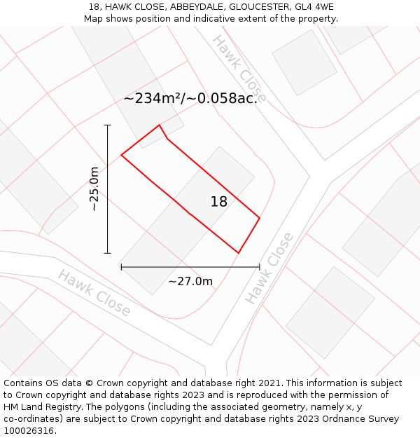 18, HAWK CLOSE, ABBEYDALE, GLOUCESTER, GL4 4WE: Plot and title map