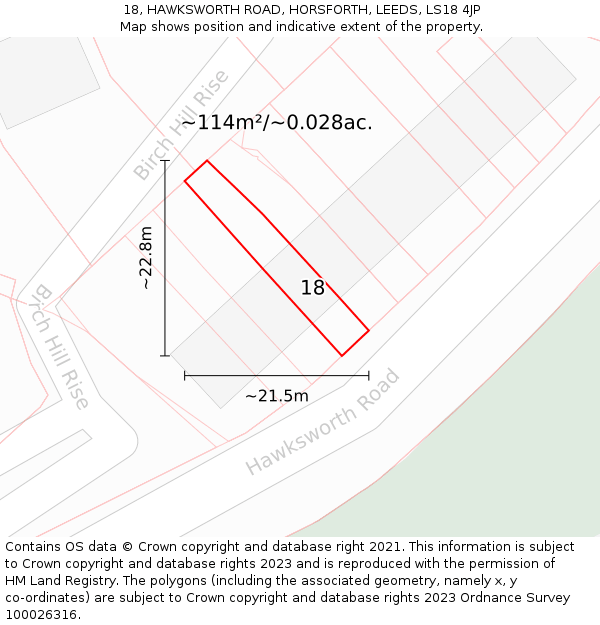 18, HAWKSWORTH ROAD, HORSFORTH, LEEDS, LS18 4JP: Plot and title map