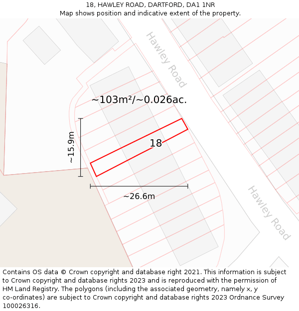 18, HAWLEY ROAD, DARTFORD, DA1 1NR: Plot and title map
